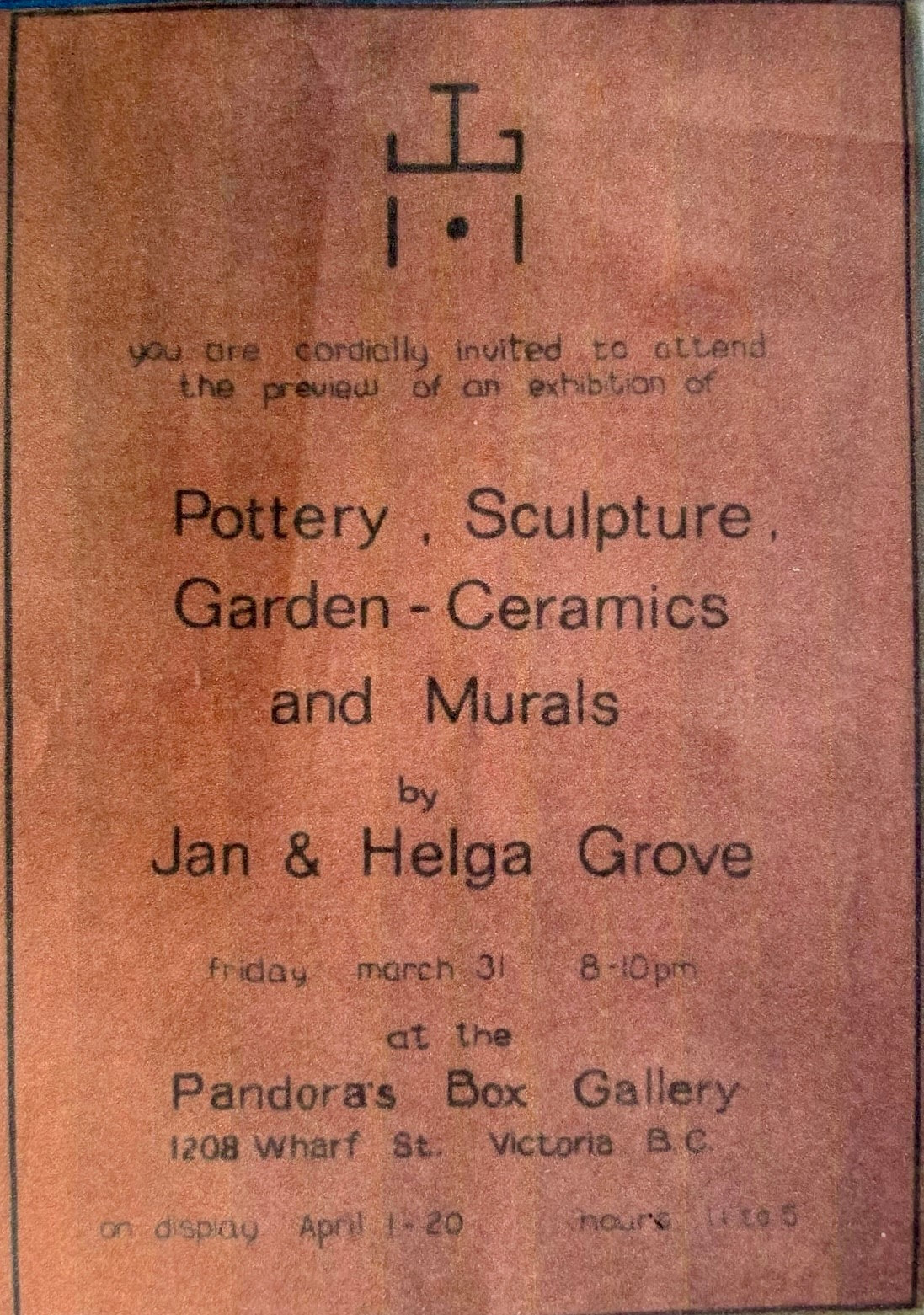 Jan Helga Grove pottery exhibition flyer 1967 hieroglyphic sculpture pottery wanted