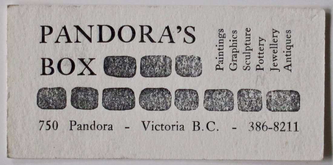 Pandora's Box Gallery Victoria business card Mick Henry pottery wanted